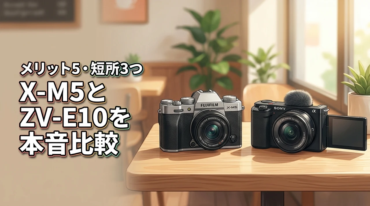 x-m5とzv-e10を比較！メリット5つとデメリット3つを本音でレビュー（記事のアイキャッチ画像）